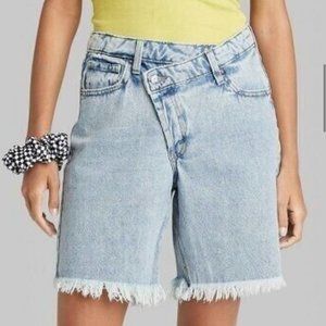 High Rise Bermuda Shorts with Asymmetrical Buttons - Size 10